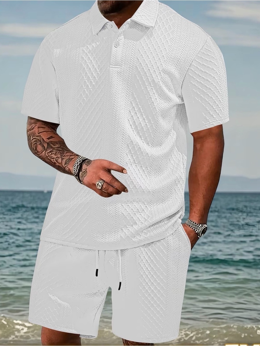 White Textured Knit Two-Piece Set